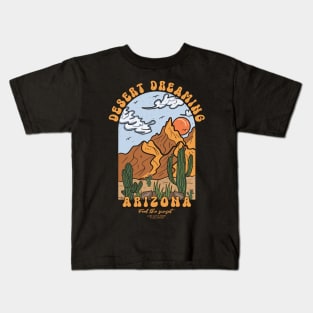 Vintage Feel Sunset Mountain Cactus Desert Dreaming Arizona Kids T-Shirt